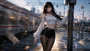 雨后站台少女