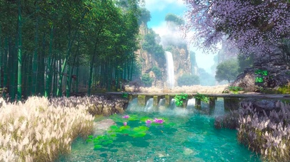 唯美山水瀑布小桥流水