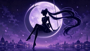 紫月秋千美少女剪影