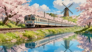  樱花唯美列车