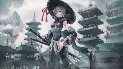 雨中武士少女