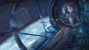 在宇宙飞船中工作的少女