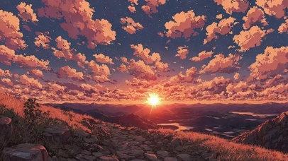 俯瞰落日山巅