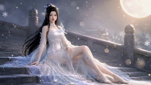 雪夜月下古风仙气美人