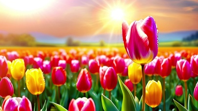 唯美的郁金香花田