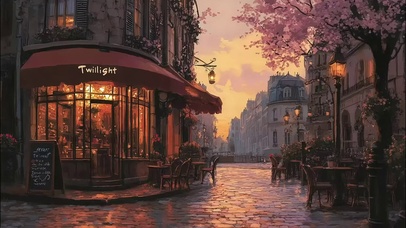 粉樱暮色温馨傍晚酒馆