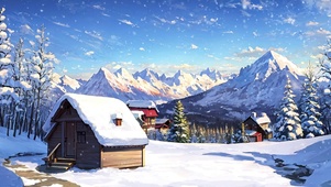 动漫雪天小屋