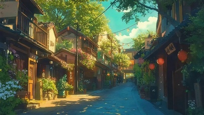 晴天古城小镇温馨街道