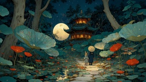 月夜莲间赴古阁