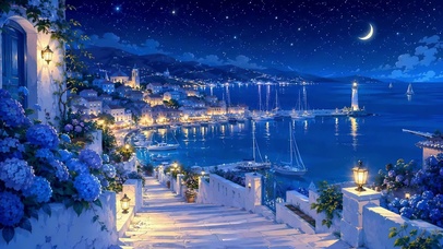 月夜海湾小镇