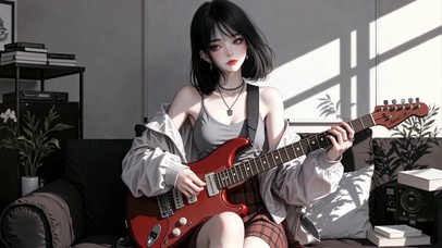 气质短发吉他少女