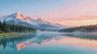 唯美的湖泊雪山