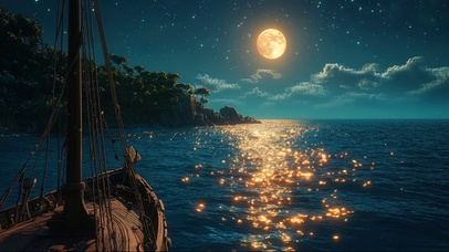 海上明月帆船的夜