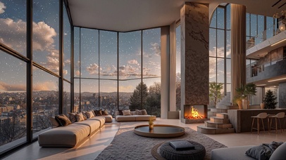 傍晚窗外一城雪