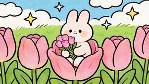拿着鲜花兔子