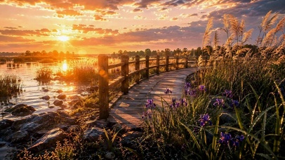 夕阳湖畔栈道
