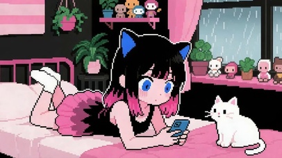 像素风-耍手机的猫耳萝莉