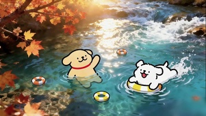 秋泳的小狗