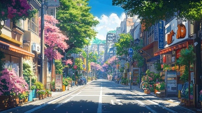 城市商店夏日清新街景