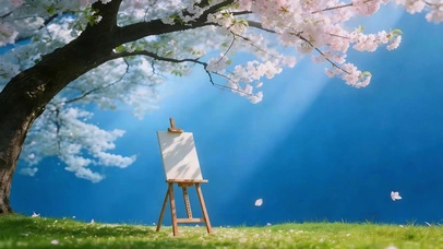 樱花树下的画架