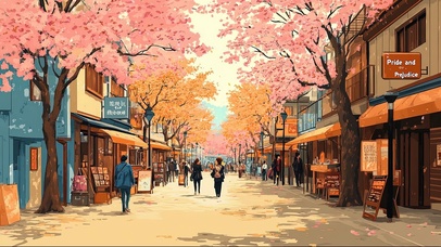 樱花秋日复古城市街景