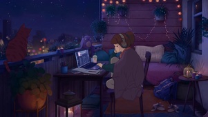 夜晚工作少女