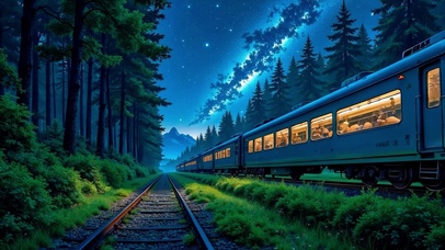 唯美星空下的火车