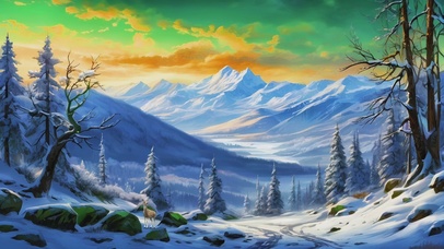 冬日郊外雪原山林美景