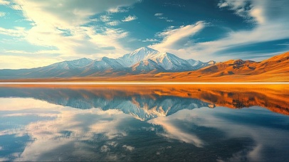 秋日阳光清新湖面倒影