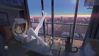 休闲少女与猫咪