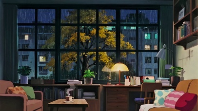 雨夜温馨书房