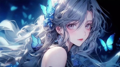 蓝蝶少女插画