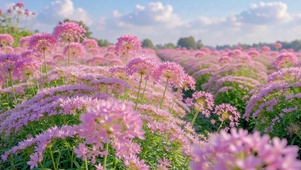 清新治愈粉色花田风景