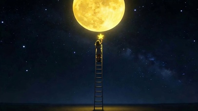 夜景月景下小女孩