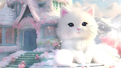 雪景树木小屋猫咪带鱼屏