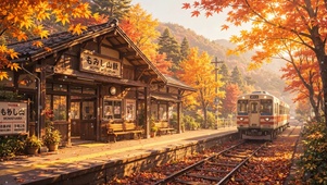 秋天落叶站台