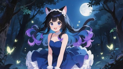 深夜森林中的猫耳少女4K壁纸