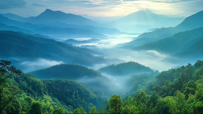阳光迷雾绿色山谷