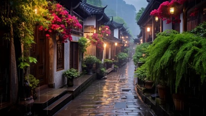 雨中古镇小道
