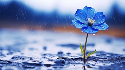 雨中唯美小蓝花