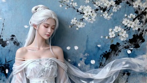 白发古风国风长发纯欲水墨风美人