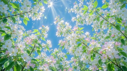 蓝天下晴日繁花