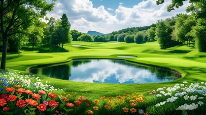 绿色护眼湖泊花草