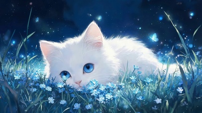 夜晚草地上猫咪