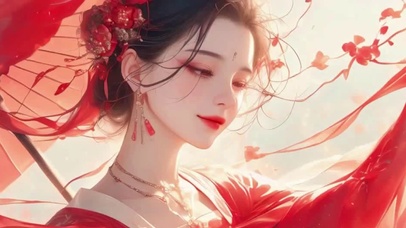 油纸伞红衣少女