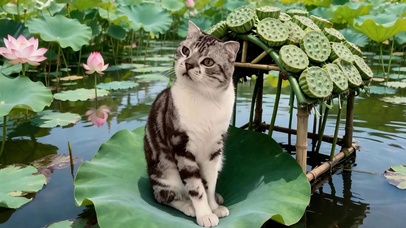 荷叶上猫咪