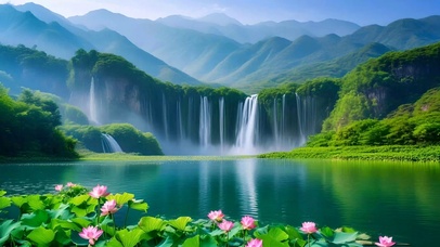 绿色护眼瀑布荷花