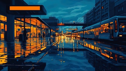 蓝调雨后城市傍晚