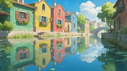 蓝天阳光静谧河岸