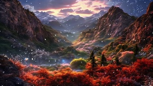 唯美缤粉多彩高山峡谷